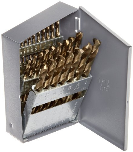 Chicago Latrobe 57850 550 Series Cobalt Steel Jobber Length Drill Bit Set with Metal Case, Gold Oxide Finish, 135 Degree Split Point, Inch, 29-piece, 1/16 - 1/2 in 1/64 increments