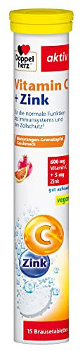 Doppelherz Vitamin C + Zink - für die normale Funktion des Immunsystems und den Zellschutz - vegan - 15 gut auflösende Brausetabletten mit Blutorangen-Granatapfel Geschmack