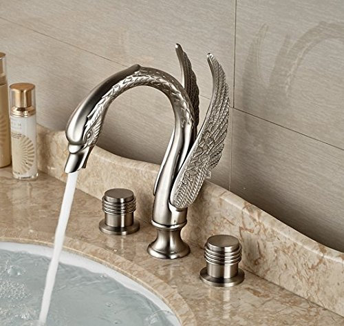 Gowe du pont de luxe support de salle de bain Lavabo Robinet double poignées Forme de cygne Nickel brossé 3 pcs Vessel robinet mitigeur