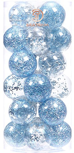 Sea Team 24er-Pack 70mm bemalte glitzernde Christbaumkugeln | Durchmesser 2,76 Zoll, hängendes Dekorationsornament für den festlichen Weihnachtsbaum