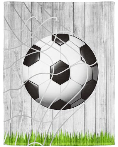 YISUMEI Decke 150x200 cm Kuscheldecken Sanft Flanell Weich Fleecedecke Bettüberwurf Fußball Holz Gras Fußballnetz