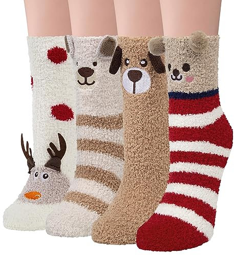 YSense 3paires Chaussettes Femme Hiver Chaussettes Pantoufles en Peluche Epaisses Chaude Tricotées Douces Mignonnes,Multicolore 1,Taille unique