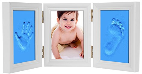 Bilderrahmen Babyabdrücke Holzbilderrahmen Klappbarer Fotorahmen Photorahmen Holz Klapprahmen mit Handabdruck Fußabdruck Fotogalerie Tischdekoration Aufsteller Tischrahmen für Geschenk
