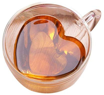 Leikance Tasse en verre, en forme de cœur, tasse en verre à double paroi résistante à la chaleur, tasse à thé 180 ml/240 ml