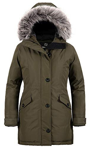 Wantdo Cappotto con Cappuccio Coat Hood Warm Windproof Giaccone Slim Fit Parka Pesante Imbottita Donna Verde Militare L