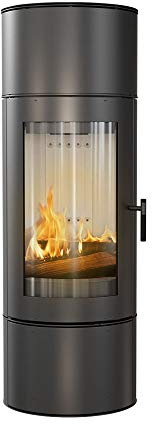 KRATKI Antares Schwarz Holzofen, freistehend, BImSchV 2-konform, 8 kW, thermische Effizienz, 81%, Staubauslass, 150 mm, Stahl und dekoratives Glas, gerade Verglasung, EEK A+ Kaminofen