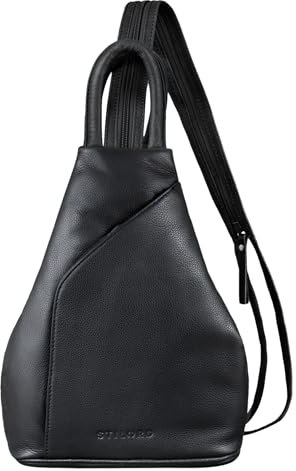 STILORD 'Lyanna' Sling Bag Damen Leder Crossbody Rucksack 2-in-1 Handtasche Frauen Rucksackhandtasche Lederrucksack für City Ausgehen Shopping Tagesrucksack Echtleder, Farbe:schwarz