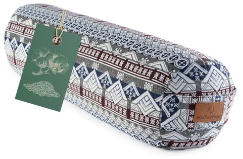 #DoYourYoga Cojín cilíndrico de yoga con espelta orgánica (KBA), funda lavable de 100% algodón, 68 cm x 22 cm, cojín de yoga para meditación, asiento o zafu – Style 19