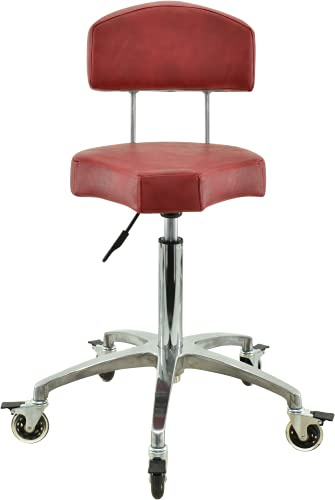 VAKON SALON - Ergonomischer Rollhocker mit Lehne in Rot - Rollen mit Bremse - Höhenverstellbarer von 55-75 cm - Drehhocker Arbeitshocker Praxishocker
