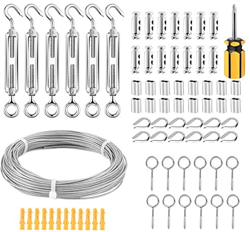 Garden Rope 2MM Kit, 30M Stainless Steel PVC Coated Metal Cable With Turnbuckle Tensioner for Climbing Plants, Fence, Picture, Clothes Line, Light Hanging