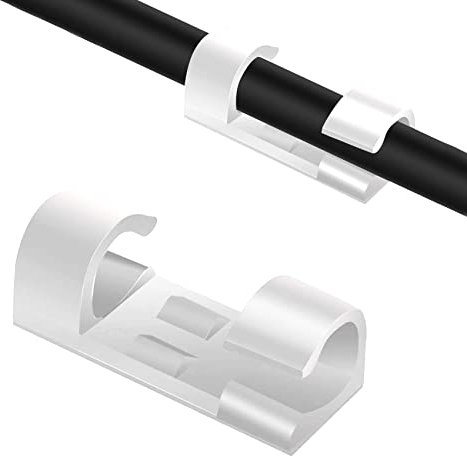 Olakin Clip per Cavi [20 Pezzi], Clip Fermacavi da Parete con Nastri Adesivi, Ganci di Fermacavi Autoadesivi Cavo per Mouse, Pc, Ufficio e ​Casa(Bianco)