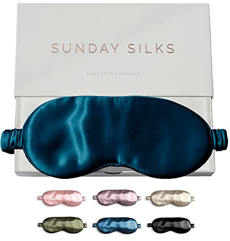SUNDAYSILKS™ Exclusive Mulberry Silk Sleep Mask | Soft Eye Covers, Blackout Sleeping Mask for Women & Men | Silk Eye Mask for Sleep, Travel, and Relaxation | Antifaz para Dormir [Midnight Blue]