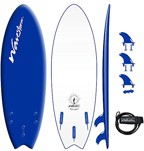 Wavestorm -Foam 5'6 Surfboard/Fish Swallow Tail Surfboard Soft Top for Beginners and All Surfing Levels Youth Complete Set Includes Leash and Multiple Fins