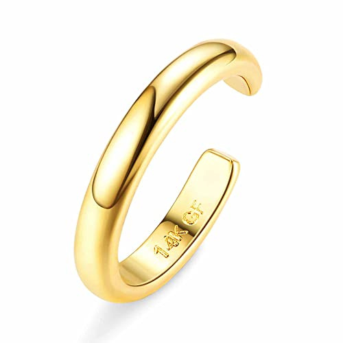 HAIAISO 14K Gold Plated Toe Rings Adjustable Toe Ring for Women Thin Toe Rings Open Band Toe Ring Summer Beach Foot Jewelry Set 3MM