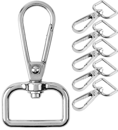 Karabinerhaken mit Drehverschluss, 6 Stück, 20 mm D-Ring mit Karabiner Haken, Taschenkarabiner 360° Grad drehbarem Ösenring, Metall Gurtschnalle mit Haken zum Basteln, Tragegurt Karabinerverschluss