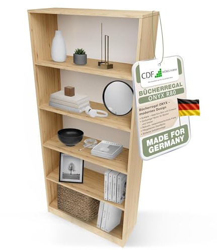 CDF Bücherregal Regal Standregal Büroregal für Ordner - Büro Wohnzimmer Homeoffice Bücherschrank zur Aufbewahrung Dokumenten Dekoration Robuste Konstruktion - Eiche Artisan 80cm