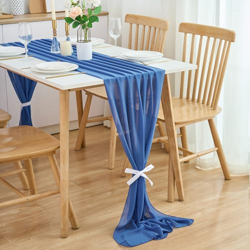 CHUQING Tischläufer Blau Chiffon Tischläufer Hochzeit 3m Tischband für Geburtstage,Kommunion
