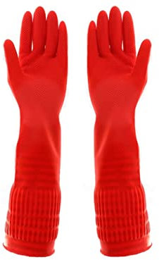 1 Pair Heavy Duty Rubber Gloves with Extra Long Cuffs, Durable Kitchen Gloves with Non-slip Grip, Car Washing Gloves Suitable for Dish washing, Household Cleaning, Gardening, Size S