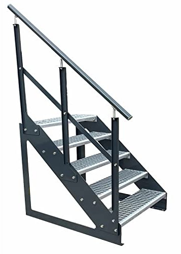 Caillebotis acier Escalier à limon 5 Marches Autoportant Entièrement galvanisé et Anthracite Côtés revêtus de poudre avec garde-corps à gauche - Dimensions (L x l x H) 101cm x 100cm x 95cm