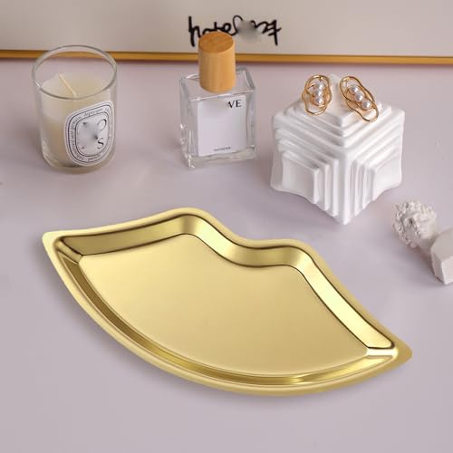 Buer Homie Bandeja dorada para servir con forma de labio, acero inoxidable, para llave de baratija