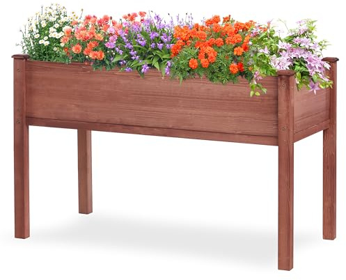 48×24×30 Inch Raised Garden Bed with Legs, Solid Wood Elevated Planter Box Stand with Liner for Outdoor, Backyard, Patio, Balcony