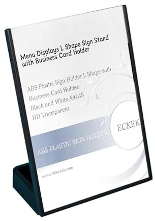 ECKEK ABS-Kunststoff-Schilderhalter, Menü-Displays, L-förmiger Schilderständer mit Aufbewahrungsfunktion (schwarz, A5)