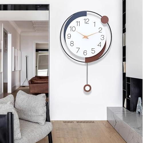 COSLIFE Reloj de pared moderno y simple, clásico, grande, decorativo, con péndulo, moderno, silencioso, de metal, para sala de estar, dormitorio, estudio, oficina (SM628)