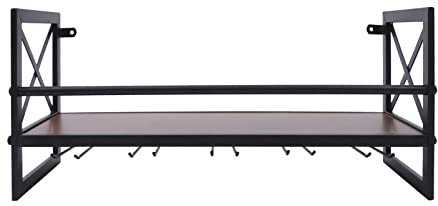 Queeucaer Estante de vidrio para vino, estante de alcohol, estante de bar al aire libre industrial industrial montado en la pared estante de vino para copas de vino, soporte para copas de vino, negro,