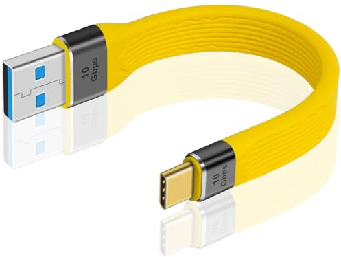 Duttek Yellow Short USB C Cable, 10Gbps USB C Male to USB A Male Flat Cable 60W for MacBook, Laptop, Tablet, Phone, Google Pixel, Power Bank - 13cm