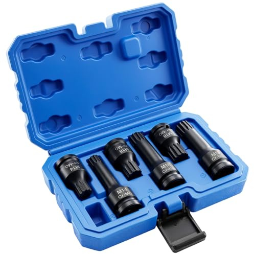 QWORK® 6 Piezas Juego llaves Vaso M14 M16 M18, Juego de Puntas, llave de Tubo con Tuerca Estriada Interior de 1/2 para llave de Impacto