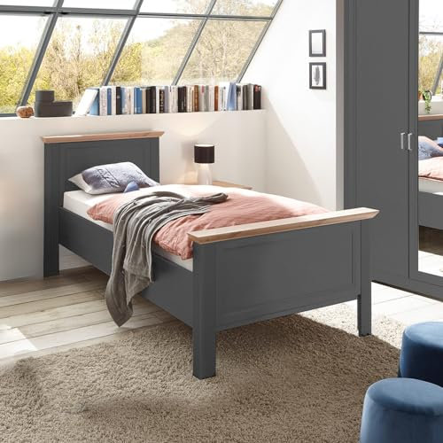 Lomadox Bettgestell Bett Jugendbett 100x200 cm Graphit mit Eiche