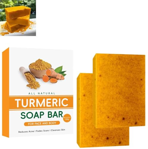 Lemon Turmeric Soap, Skin Brightening Soap for Dark Spots, Kurkuma Seifenstück, Kurkuma Aufhellende Seife, ZitronenKurkuma Seife, Damen Herren Seifenstück für Gesicht und Körper (2PC)