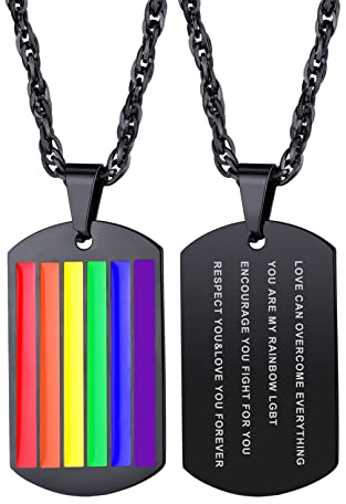 Bandmax Regenbogen Kette Damen Herren Edelstahl LGBTQ Personalisiert Halskette Dog Tag Pride Schmuck für Sohn Tochter