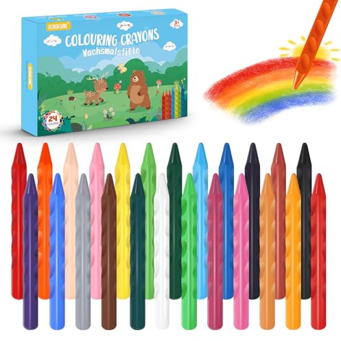ECHOCUBE Wachsmalstifte für Kinder, leicht greifbar, dreieckig, waschbar, perfektes Kunstzubehör für Partys, 24 Stück