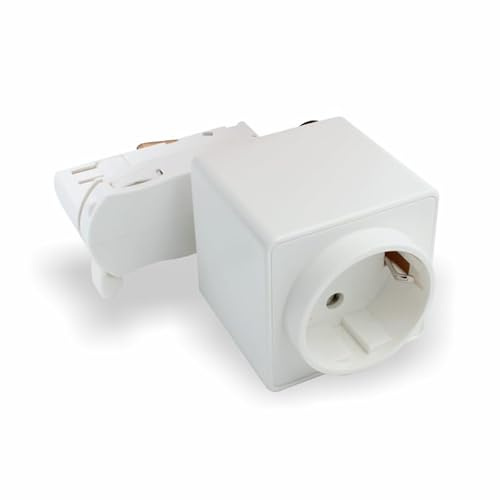 Steckdose für 3-Phasen Stromschiene 220–240V • 6,3A 1300W • kompatibel mit Eutrac, Global, Stucchi, Unipro, S-Track, D-Line, Erco • Farbe Verkehrsweiß RAL 9016 • IP2