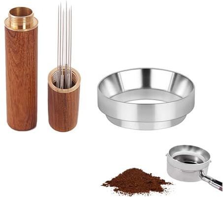 JINJUMEI Anello Dosatore Universale per Caffè da 58 mm Imbuto Dosatore in Lega di Alluminio, Magnetico Espresso Anello di Dosaggio, Agitatore per Caffè, Accessori Imbuto Espresso per Macina Caffè