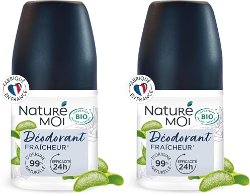 Naturé Moi - Déodorant roll-on - Efficacité 24h - Déodorant homme à l'Aloe Vera Bio et au Magnésium - Parfum Fraicheur - 99% d'Origine Naturelle - 50 ml - Fabriqué en France (Lot de 2)