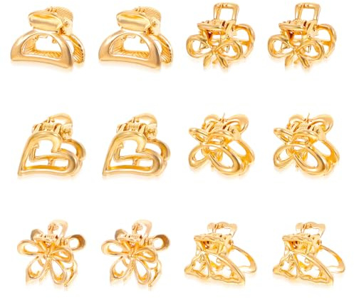 12 st mini metall guld klo klämma hårklämmor för tunt till tjockt hår