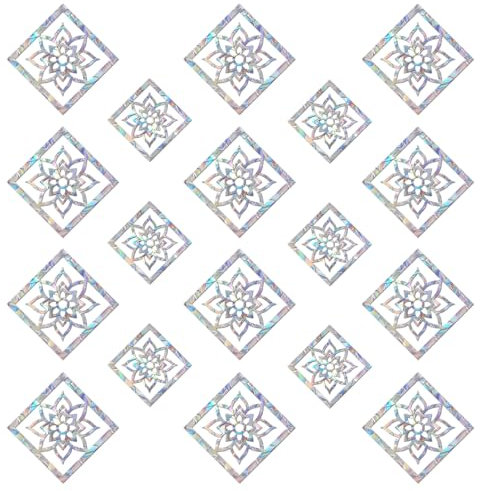 18 Stück Prisma-Fensteraufkleber für Vogelschläge, Anti Kollisions Aufkleber, verhindern, dass Vögel in Fenster fliegen, quadratischer Blumenstil