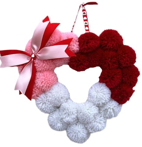 Corona de pared en forma de corazón,Adorno de corona de corazón, Guirnalda de corazón de boda Furballs, Decoración difusa del corazón de San Valentín, decoración romántica del de la corona de la puert