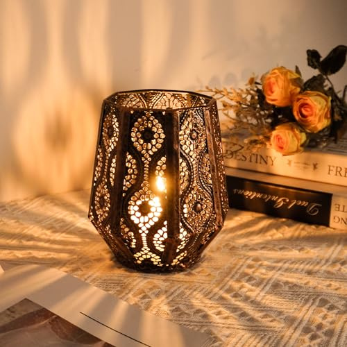 KRIPINC Schatteneffekt Durchbrochenes Eisen Marokkanische Kerzenlaterne | Vintage Kerzenhalter, Orientalische Laterne für Stumpenkerzen Teelichter, Kerzenständer für Taufe Advent Ramadan Eid Mubarak