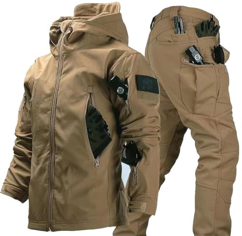 RVUEM Cachi, 2 Pezzi Tute da Snowboard Giacca Softshell da Uomo Tuta Combattimento Abbigliamento Militare Tuta Sci Outdoor Set Giacca E Pantaloni Tattici per Sport all'Aria Aperta