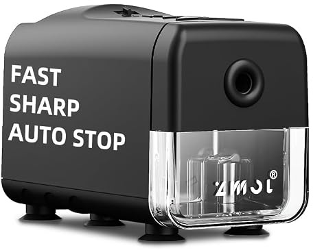 ZMOL Electric Pencil Sharpener, Heavy Duty Classroom Plug-in Sharpener, 10000 Uses, 3 Sharpness Settings, Auto Stop, Fast Sharpening for 6.5-8mm Coloured Pencils, Teachers/Kids/School/Desktop, Black