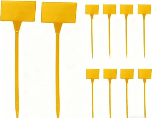 Pflanzenschilder zum Beschriften 50-Stück Draussen Pflanzenstecker Kunststoff, Pflanzschilder Schilder für Garten, 3x6CM T-Typ Wetterfest für den Gemüsegarten (Gelb)