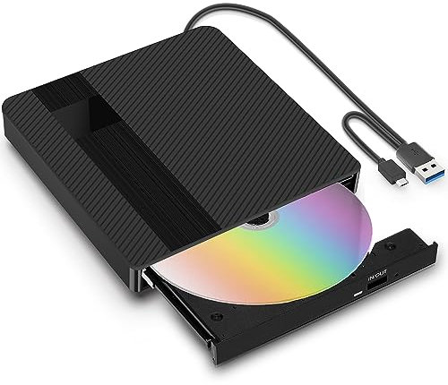 BNEHHOV Lettore CD DVD Esterno per PC Portatile, Masterizzatore DVD CD, USB 3.0 Type-C CD/DVD +/-RW Drive CD ROM Unità DVD Esterne per Laptop Desktop Windows XP/2003/Win8/Win10/ Vista Linux Mac10 OS