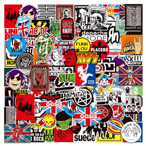 Rock and Roll Music Stickers, 100Pcs Trendy Music Band Stickers Packs for Classic Rock Guitar Sticker for Adults Vinyl Waterproof Decals Fashion Hip-Hop Decals Graffiti Sticker for Teens Adults