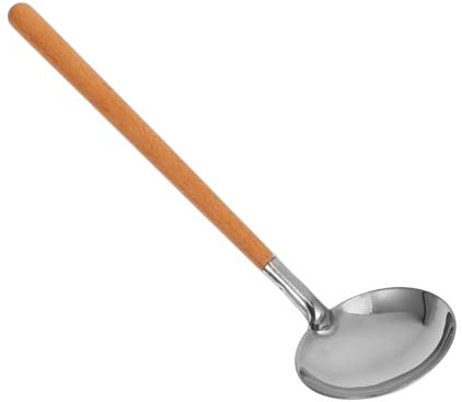 Veemoon Stainless Steel Soup Ladle Long Wood Handle Japanese Water Ladle for Kitchen Cooking Sauces Hot Pot Serving Spoon