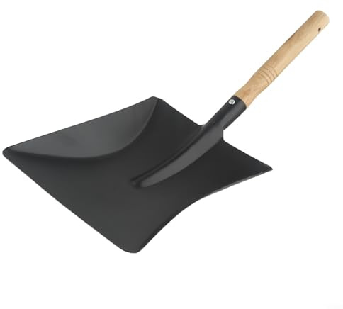 Paletta per cenere per camino, in ferro resistente, con manico in legno, per interni ed esterni, forno, griglia, fornello, 38 x 9,5 cm, 45 x 21,8 cm, nero, paletta in acciaio (L)