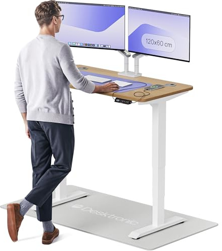 Desktronic Höhenverstellbarer Schreibtisch aus massivem Eichenholz (120x60cm) – Elektrisch höhenverstellbar mit flüsterleisem Dual-Motor & Touchscreen – Hohe Tragfähigkeit – Stehtisch HomePro
