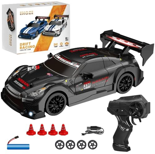 KBIBCK Macchina Telecomandata Drift, RC Drift Car 1:24, 2,4 GHz 30km/h 4WD Macchina Radiocomandata con Luce LED,Mini Macchina Telecomandata Drift, Auto Radiocomandata Regalo per Adulti e Bambini